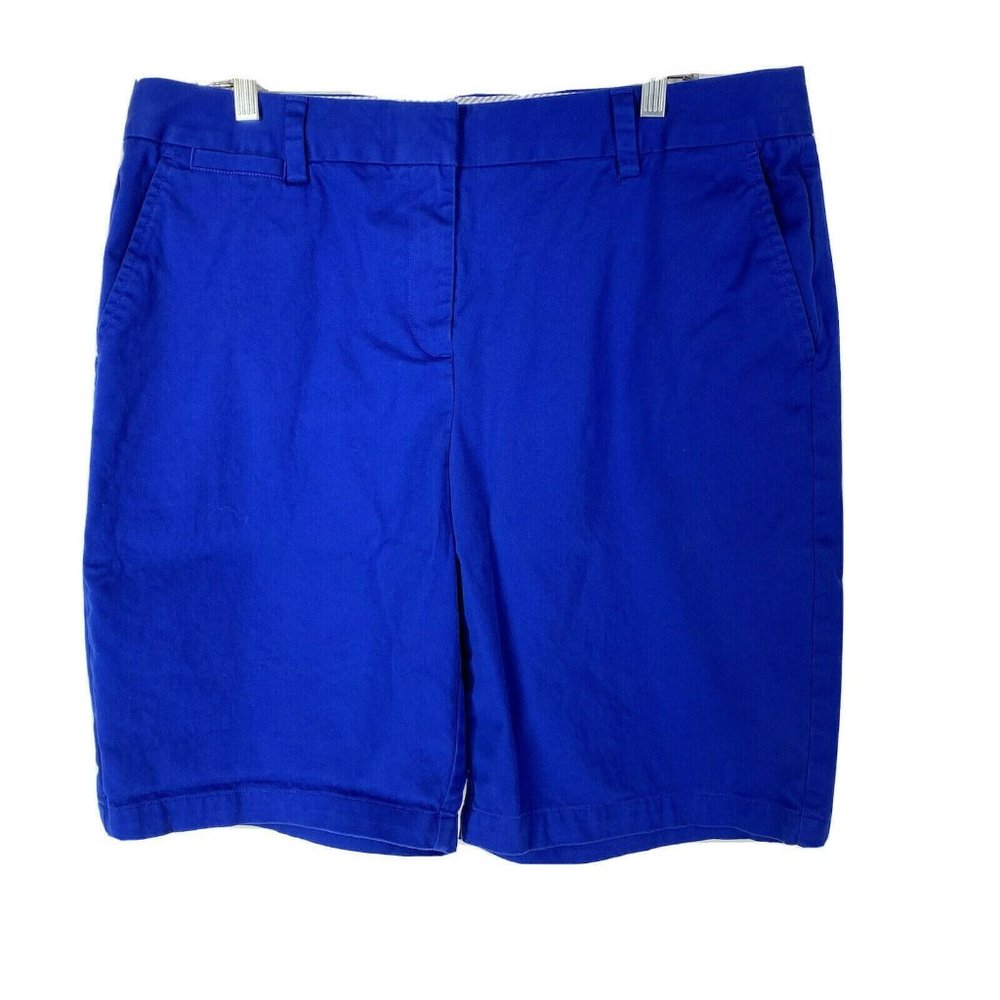 Lands End 16 Shorts Mid Rise Royal Blue Flat Front Cotton Stretch Walking Casual